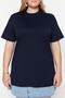 Lacivert Yakası Ribanalı Relaxed %100 Pamuk Örme T-shirt TBBSS23BF00019 - 3