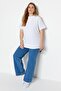 Beyaz Yakası Ribanalı Relaxed %100 Pamuk Örme T-shirt TBBSS23BF00019