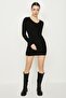 Women's Black V-Neck Knitwear Dress