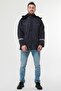Navy Blue Reflective Hooded Work Coat - Water Repellent Sailor Coat Fisherman Coat - 6