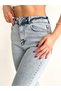 Maybach Women's Lycra Women's Light Snow Blue High Waist Loose Leg Split Jeans Trousers - 3