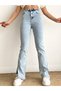 Maybach Women's Lycra Women's Light Snow Blue High Waist Loose Leg Split Jeans Trousers - 5