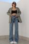 Logue Model Women's Lycra Medium Blue Karsuper High Waist Loose Leg Jeans Trousers