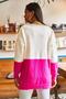 Women's Fuchsia Ecru V-Neck Pocket Color Blocked Soft Textured Knitwear Pullover KZK-19000535 - 5