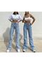 Light Blue Snow Wash Super High Waist Wide Leg Denim Jeans - 3