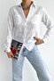 Women's V-Neck Double Pocket Folding Sleeve Slim Fit Shirt - 2