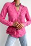 Women's V-Neck Double Pocket Folding Sleeve Slim Fit Shirt - 2
