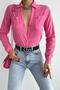 Women's V-Neck Double Pocket Folding Sleeve Slim Fit Shirt - 4