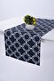 Linen Runner Stain Resistant Fabric Mosaic Navy Blue 40x140