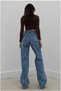 Oscar Medium Snow Blue Lycra Super High Waist Loose Jean Trousers. (super High.) Wide Leg. - 4