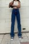 Sun-hwa Lycra Dark Blue High Waist Wide Leg Denim Trousers Wide Leg Palazzo Jeans - 4