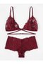 Women's Burgundy Front Clip Lace Stylish Bra Panties Set - 3