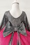 Girl's Fuchsia Hologam Tulle Dress, Long Sleeve Fuchsia Hologam Birthday Dress, Bandana - 4