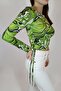 Green Crew Neck Gathered Blouse