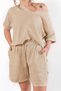 Faven Muslin Women's Mini Shorts with Elastic Waist Beige