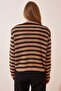 Women's Camel Black Striped Stylish Buttoned Bearded Knitwear Cardigan Yy00115 - 10