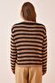 Women's Camel Black Striped Stylish Buttoned Bearded Knitwear Cardigan Yy00115 - 3