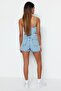 Açık Mavi Yırtmaçlı Denim Şort Etek TWOSS23SR00091 - 10