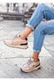 Beige Lace-up Skin Leather Flat Sole Women's Sports Shoes