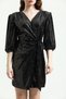 Padded Velvet Front Tie Double Breasted Gold Sequin Detailed Mini Dress Black - 3