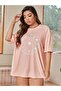 Gratitude - Kindness - Humility Written, Sun and Moon Printed Coral Pink Oversize T-shirt - 6