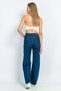 Women's High Waist Wide Leg Palazzo Jeans with Scarf - 4