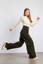 Khaki Stash Fabric Pleated Palazzo Trousers - 4