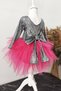 Girl's Fuchsia Hologam Tulle Dress, Long Sleeve Fuchsia Hologam Birthday Dress, Bandana - 5