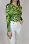 Green Crew Neck Gathered Blouse - 2