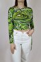 Green Crew Neck Gathered Blouse - 3