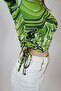 Green Crew Neck Gathered Blouse - 4