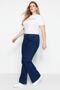 İndigo Yüksek Bel Esnek Kumaş İspanyol Paça Flare Fit Büyük Beden Jeans TBBAW23JE00001 - 10