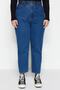 Mavi Yüksek Bel Beli Lastikli %100 Non-Stretch Pamuk Büyük Beden Mom Jeans TBBAW23JE00002 - 21