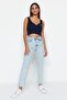 Açık Mavi Yüksek Bel Mom %100 Pamuk Non-Stretch Jeans TWOSS23JE00085 - 8