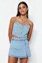 Açık Mavi Yırtmaçlı Denim Şort Etek TWOSS23SR00091 - 7
