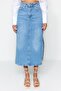 Light Blue High-Waisted Slit Denim Maxi Skirt TWOSS23ET00109 - 4