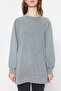 Gray Washed Oversize Knitted Sweatshirt with Side Slit Detail Tctss23Tw00062 - 8