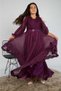 Off-the-shoulder, open-arm, illusion tulle ruffled brooch and hair clip detailed graduation princess style evening dress.