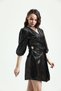 Padded Velvet Front Tie Double Breasted Gold Sequin Detailed Mini Dress Black - 7