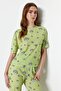 Green Eye Patterned T-shirt-Pants Knitted Pajamas Set THMSS21PT0236