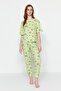 Green Eye Patterned T-shirt-Pants Knitted Pajamas Set THMSS21PT0236 - 2