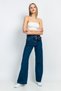 Women's High Waist Wide Leg Palazzo Jeans with Scarf