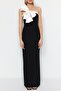 Black-White Lined Woven Long Evening Graduation Dress TPRSS23AE00065 - 4