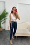 Tina Dark Blue Colorfast Women's Lycra High Waist Non-fading Gathering Effect Skinny Leg Jeans - 2