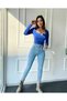 Light Blue Snow Wash High Waist Ankle Length Narrow Leg Skinny Lycra Jeans Trousers