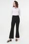 Women's Black Elastic Waist Flared Leg Trousers with Stitching Detail on the Front