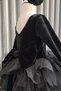 Girl's Black Velvet Tulle Dress, Long Sleeve Black Bow Birthday, Bandana - 7