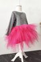 Girl's Fuchsia Hologam Tulle Dress, Long Sleeve Fuchsia Hologam Birthday Dress, Bandana - 6