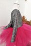Girl's Fuchsia Hologam Tulle Dress, Long Sleeve Fuchsia Hologam Birthday Dress, Bandana - 8