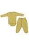 Set of 2 Long Sleeved Gloves with Snap Fasteners Double Breasted Bodysuit and Booties Bottom Yellow Color - 2